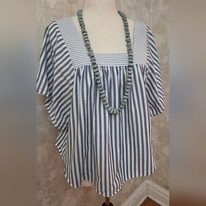 Madewell Navy and White Striped Butterfly Shirt